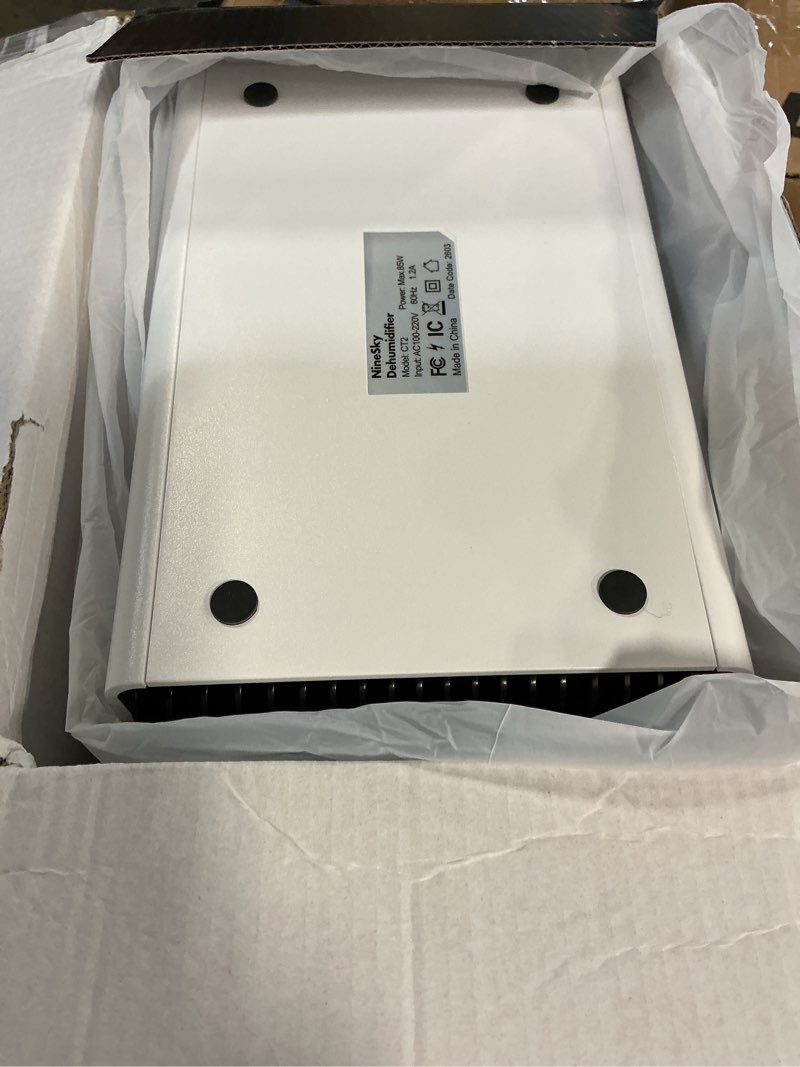 Condition photo showing New/Like New for ninesky dehumidifiers for home, 1000 sq.ft dehumidifier with 95oz water tank, quiet dehumidifier for basement bathroom bedroom with 7-color ambient light & auto shut off, white