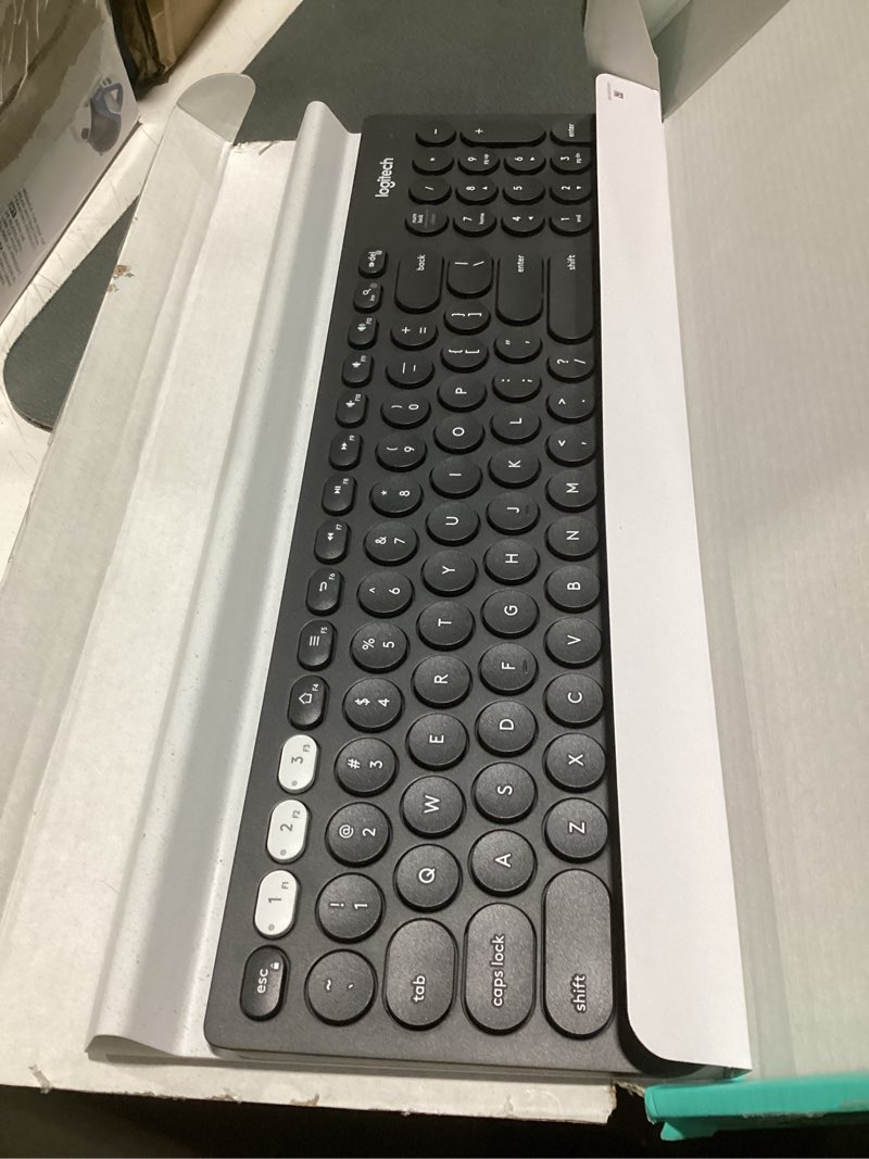 Condition photo showing As Is for logitech k780 multi-device wireless keyboard for computer, phone and tablet – flow cross-computer control compatible - speckles, white