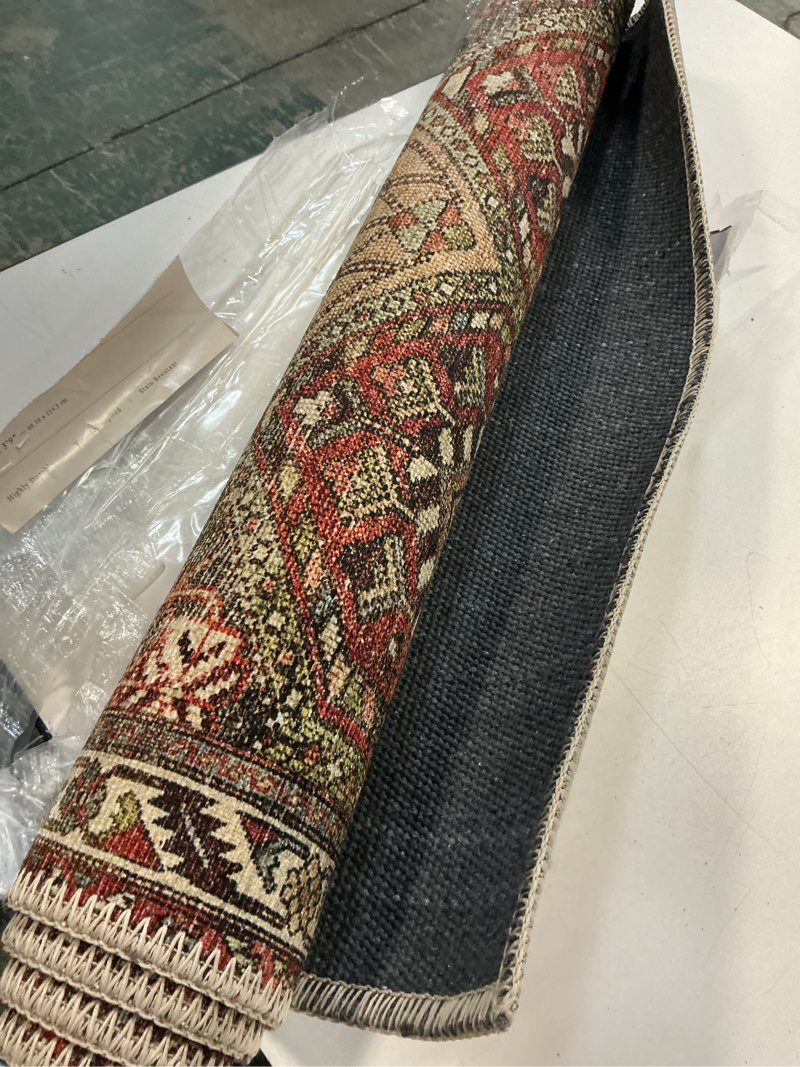 Condition photo showing Good Condition for rugsure washable area rugs - perfect for living room, bedroom, kids room, nursery - stain & water resistant non-slip, pet & child friendly, vintage tribal area rugs (rust, 3' x 5 ') rust 3' x 5' (rectangular)