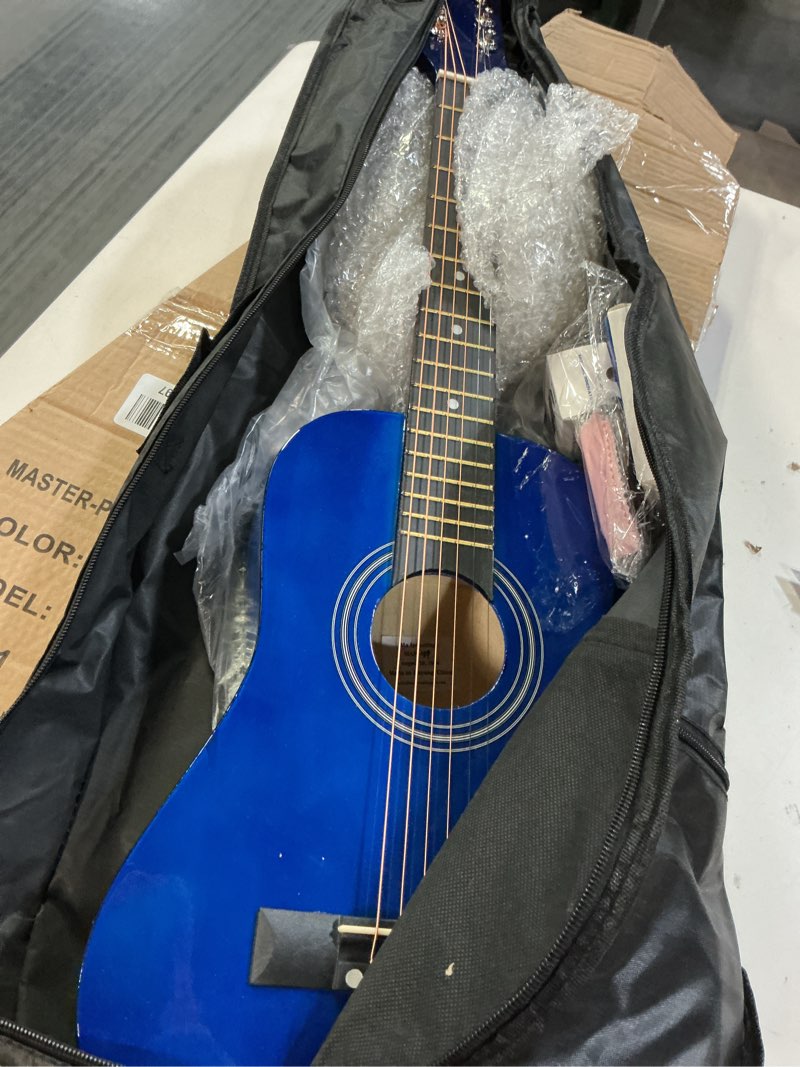 Condition photo showing Good Condition for Acoustic Guitar For Kids By MasterPlay- 30” Beginner Guitar For Learners- Accoustic String Starter Kit: Guitar Bag, Tuner, Strap, Extra Strings, Picks, Wash Cloth, Capo (Blua) Right Handed Blue