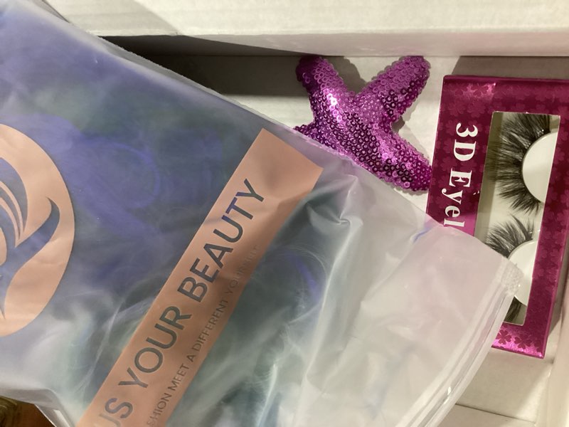 Condition photo showing New/Like New for 7jhh wigs long wavy costume wigs cosplay mermaid wig for women halloween party used high temperature heat resistant fiber natural hairline cos i love lucy wig (28in, blue purple mermaid ombre wig) 28in blue purple mermaid ombre wig