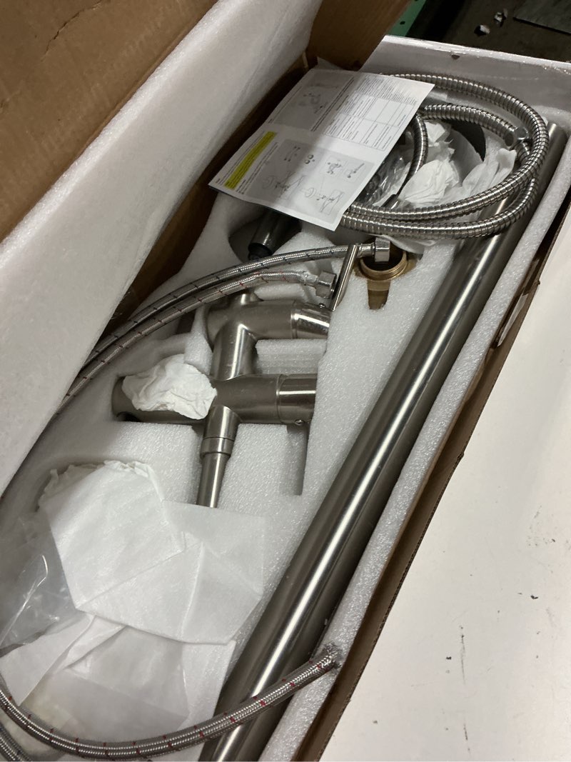 Condition photo showing As Is for aolemi floor mount bathtub faucet freestanding tub filler standing high flow shower faucets shower mixer taps, swivel gooseneck spout with cylinder handheld brushed nickel