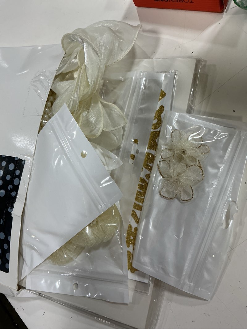 Condition photo showing Good Condition for wavwavw 58 pcs diy graduation cap decorations kit grad cap decor included faux flowers bow mesh 3d butterfly stickers, adhesive rhinestones, glitter letter stickers, for 2026 grad party(white)