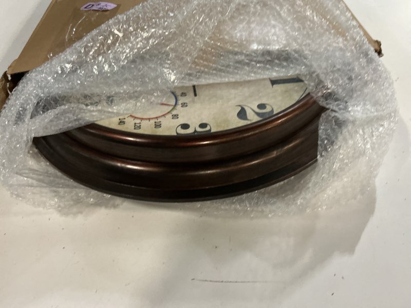 Condition photo showing New/Like New for jenlystime 16 inch dark brown vintage wall clock with thermometer & hygrometer - waterproof decorative indoor/outdoor clock with large numerals & silent sweep movement - ideal for porch, garden, pool 16''ht dark brown