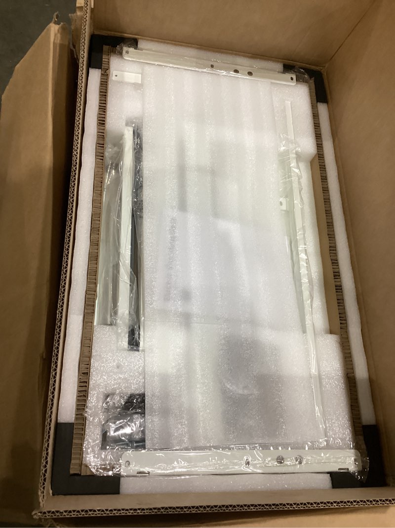Condition photo showing New/Like New for huanuo glass standing desk with drawers, 35 x 20 inch electric adjustable height desk, quick install one-piece tabletop with usb charging ports, white white 35" x 20"