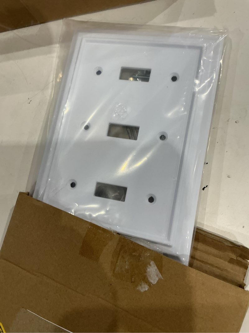 Condition photo showing Good Condition for pure white decorative outlet covers wall plates, bamboo fiber light switch covers, natural material electric receptacle switch plate outlet cover of various styles (3 gang toggle 1 pack) 3 gang toggle 1 pack pure white