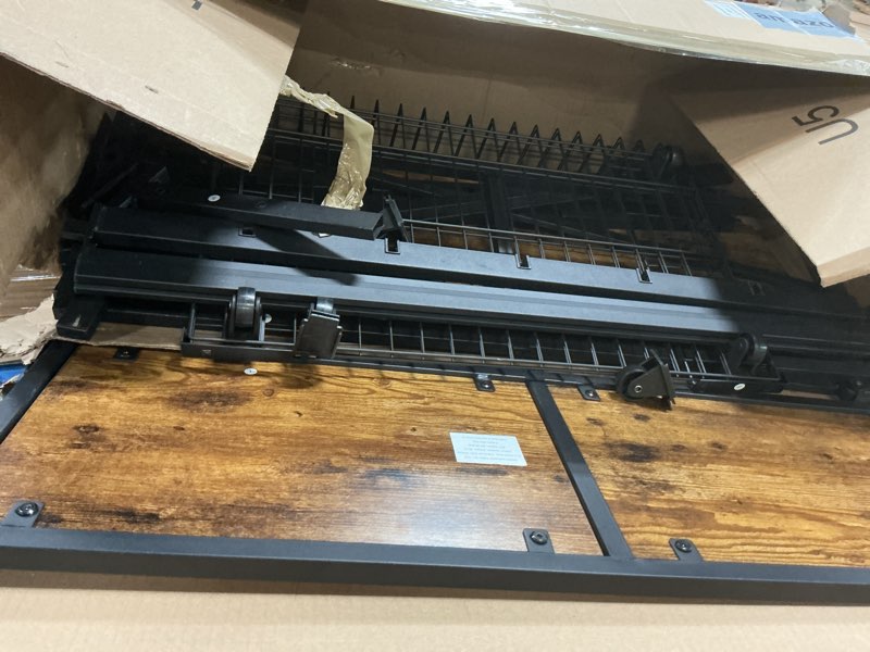 Condition photo showing As Is for Bakers Rack with Power Outlet, Kitchen Microwave Stand with 10 S-shaped Hooks, 6-Tier Coffee Bar Station, Kitchen Storage Shelf Rack for Spices, Pots, Rustic Brown