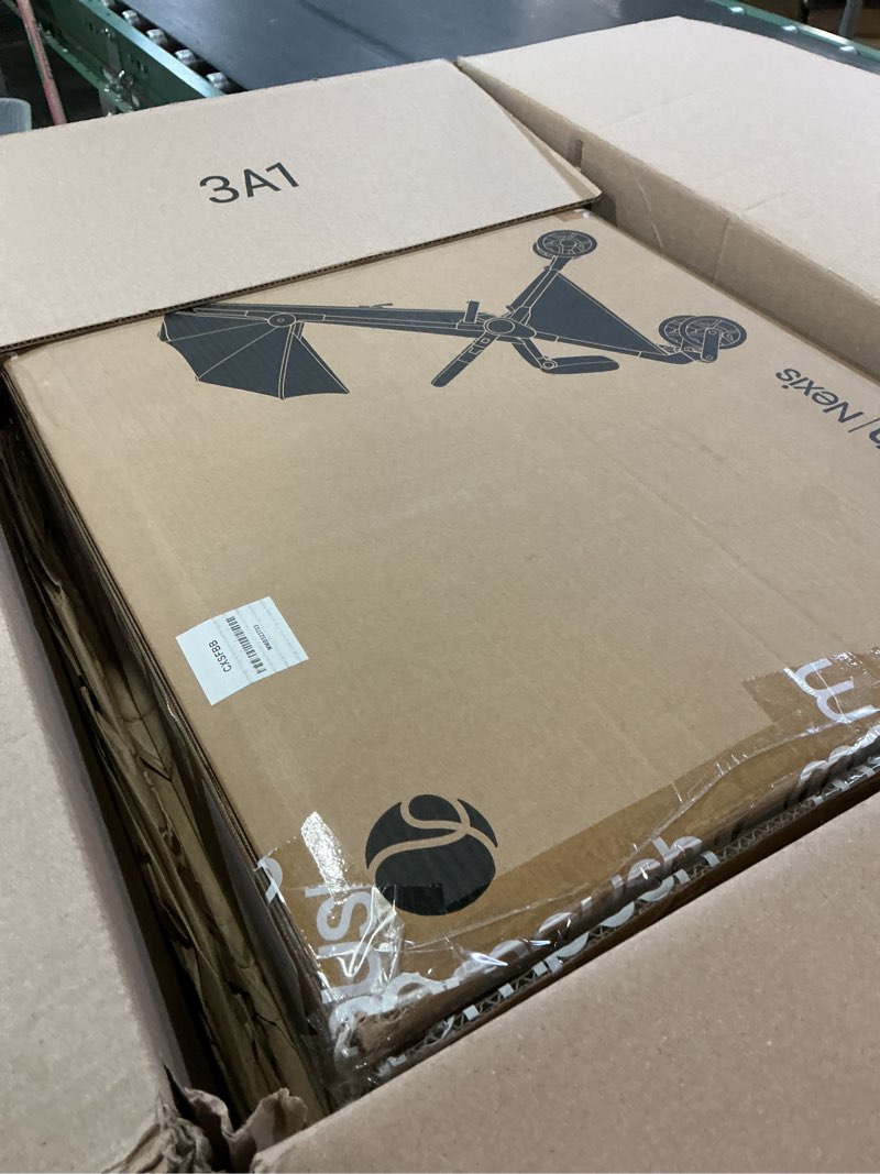 Condition photo showing New/Like New for mompush nexis carbon travel stroller, ultra-lightweight 11.5 lbs, compact & airplane carry-on approved, one-second auto-fold, one-hand full recline, from birth to 50 lbs, jpma certified khaki