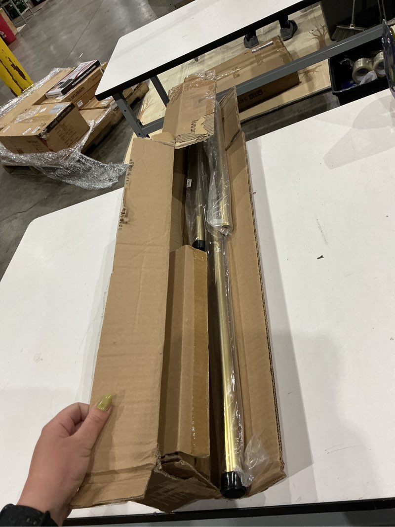 Condition photo showing Good Condition for warm gold bay window curtain rods with aluminum end cap finials and brackets,adjustable 36-72 inch center rod for windows (24-68’’), 20-36 inch side rods for windows (16-32’’),1 inch diameter