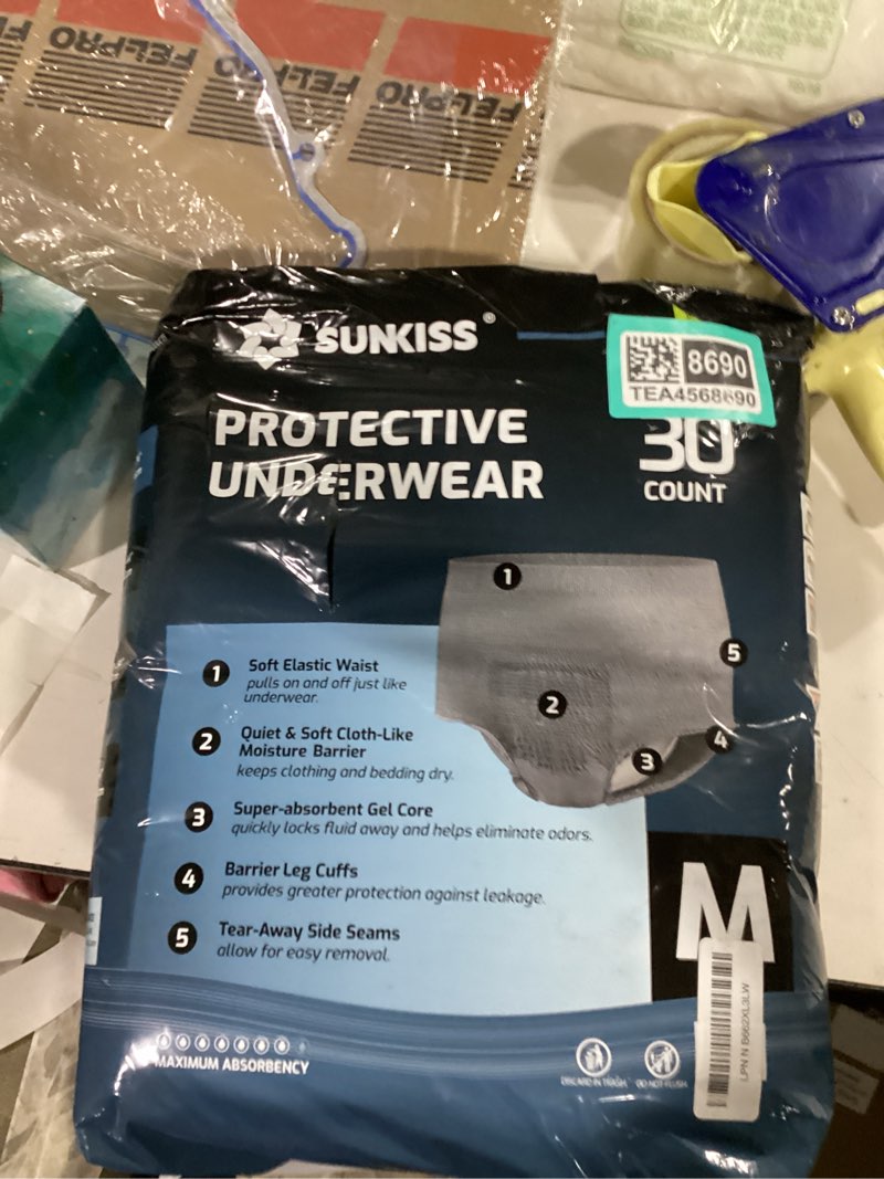 Condition photo showing New/Like New for sunkiss incontinence underwear for men, daytime disposable adult pull ups, mens protective diapers with maximum absorbency, medium, grey, 30 count medium 30.0