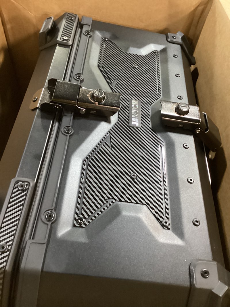 Condition photo showing As Is for JAMTON 65L Motorcycle Top Case, Aluminum Motorcycle Tail Box Trunk with Universal Base - Carbon Styl