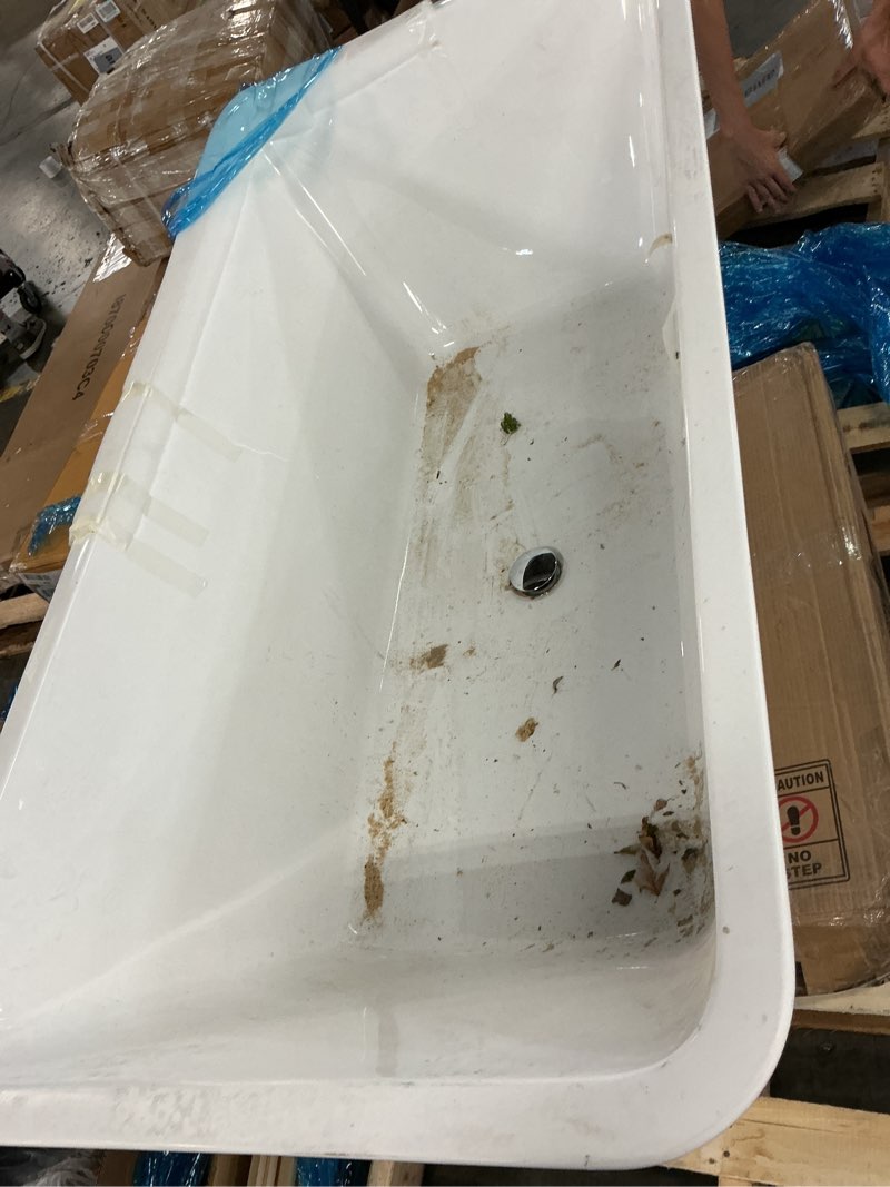 Condition photo showing As Is for modern deep soaking tub, cupc certified free standing tub