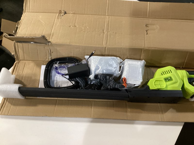 Condition photo showing New/Like New for 21v hedge trimmer cordless with battery, 20" lightweight electric bush trimmer, 2x 2.0ah batteries & lcd display, 180° rotating handle, 3000rpm dual-action blades, 2/3" gap for shrubs 2000mah
