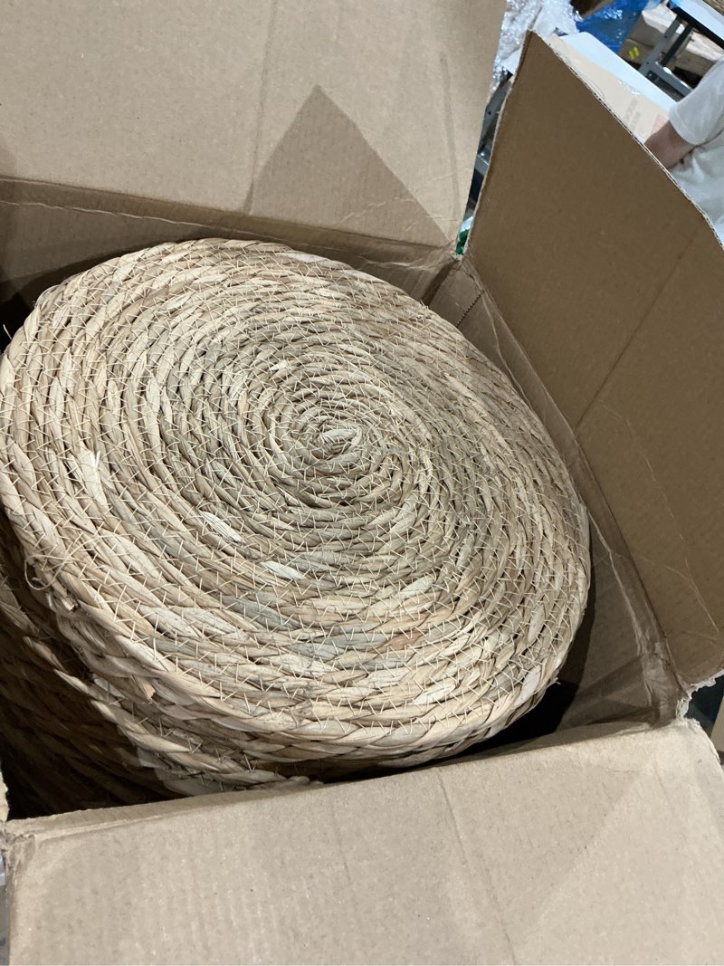 Condition photo showing Good Condition for kochorie set of 60 round woven placemats 12 inches bulrush placemats natural hand-woven boho rattan placemat wicker table mats farmhouse weave place mats for home dining 12 inch 60