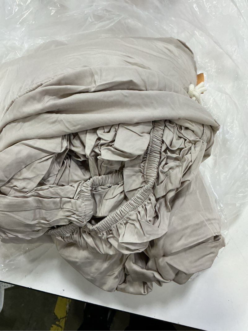 Condition photo showing As Is for quince bamboo sheet set, queen, sand