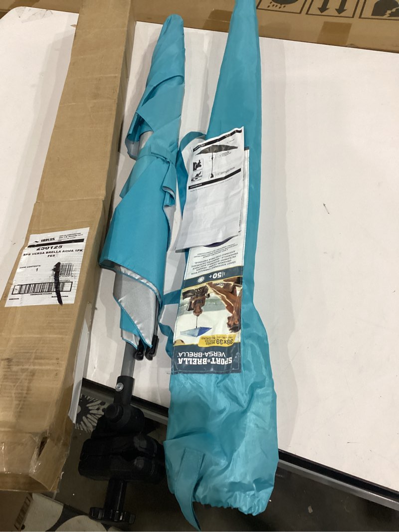 Condition photo showing New/Like New for sport-brella versa-brella spf 50+ adjustable umbrella with universal clamp reg bright aqua