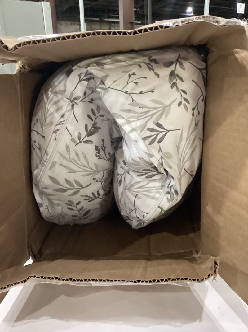 Condition photo showing Good Condition for Boppy Total Body Pregnancy Pillow, Gray Scattered Leaves, Supportive Pregnancy Body Pillow for Versatile Full Body Use, Contoured Shape at All Stages