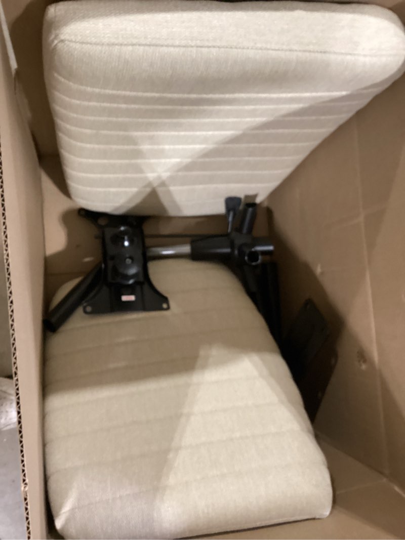 Condition photo showing Good Condition for amseatec criss cross chair, wide cross legged desk chair with wheels, comfy fabric vanity chair for home office, adjustable armless swivel task chair with 90–115°tilt?300lbs/beige?