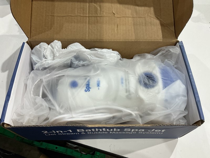 Condition photo showing As Is for bath jets for tub with jet massage and bubble mode, bathtub jets for tub with 360° rotatable single and dual nozzles, the lever-lock suction cups, and handle. jets for bathtub at home for relaxation deep blue