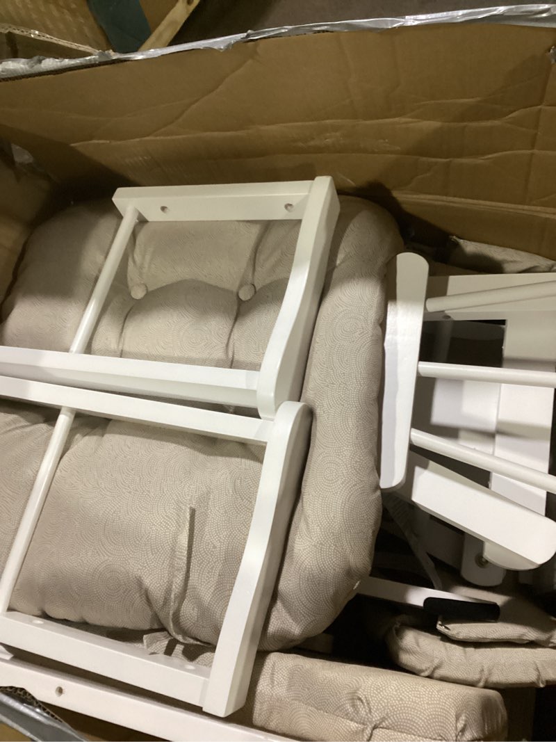 Condition photo showing Good Condition for storkcraft premium hoop glider & ottoman (white/taupe swirl) — greenguard gold certified nursery glider, solid wood craftsmanship, smooth-gliding nursery chair and ottoman, award-winning