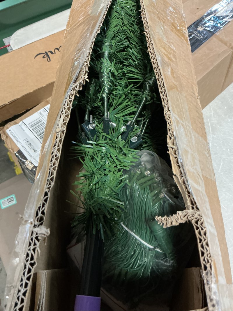 Condition photo showing As Is for 5 Ft Pencil Artificial Christmas Tree with 550 Branch Tips, Spruce Green,180 LED Warm White Lights, 