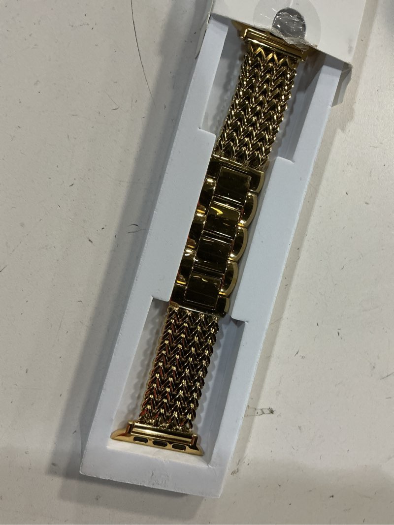 Condition photo showing Good Condition for metal band compatible with apple watch bands for women 40mm 41mm 42mm 38mm 44mm 45mm 46mm 49mm, dressy stainless steel link bracelet, designer strap for iwatch series 11/se/10/9/8/7/6/5/4/3/2/1/ultra gold 44mm/45mm/46mm/49mm/(42mm-series 3 2 1)