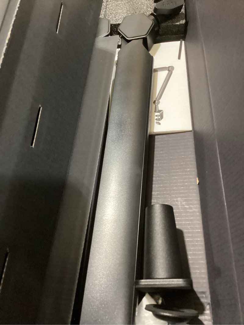 Condition photo showing New/Like New for FIFINE Mic Arm Stand, Microphone Boom Arm with Desk Clamp, Cable Channels, 3/8" to 5/8" Threads, Heavy Metal Microphone Stand for Podcast, Vocal Recording, Gaming-BM66 Black BM66 Black (Without Extension Tube)