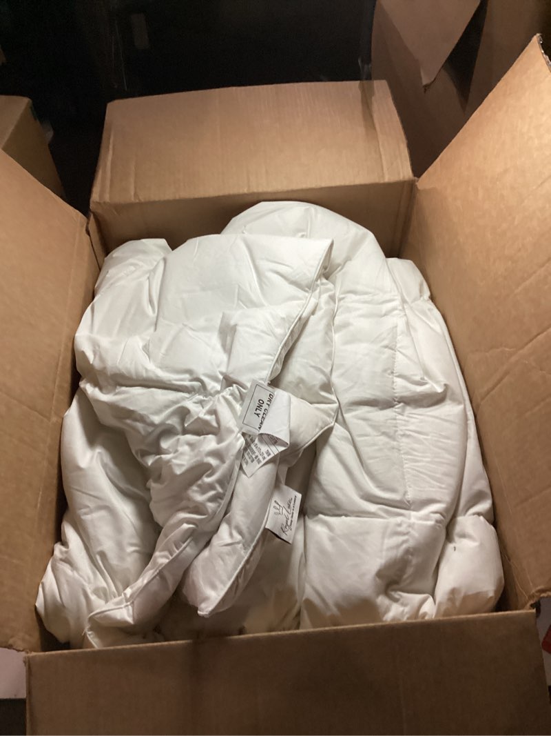 Condition photo showing As Is for Goose Feather Down Fiber Comforter - Twin Size Duvet Insert, 100% Cotton Cover All Season Comforter Ultra Soft Luxurious Hotel Bedding, 68”x88” Twin All Season