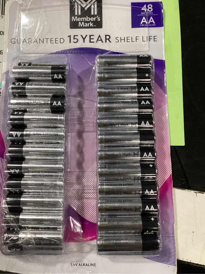 Condition photo showing As Is for member's mark aa alkaline batteries, 48 pack