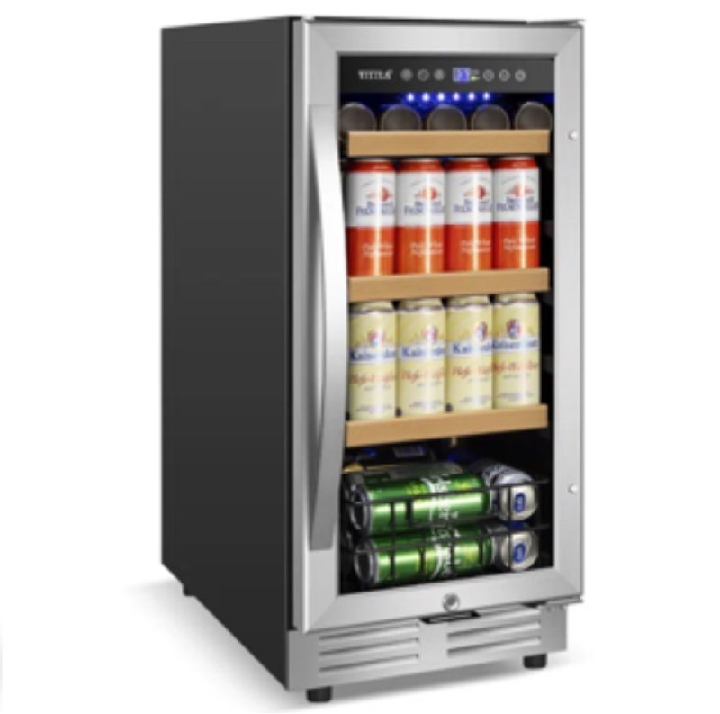 15" Beverage Refrigerator 130 Can Built-in Beer Cooler with Two Handle and Reversible Hinge