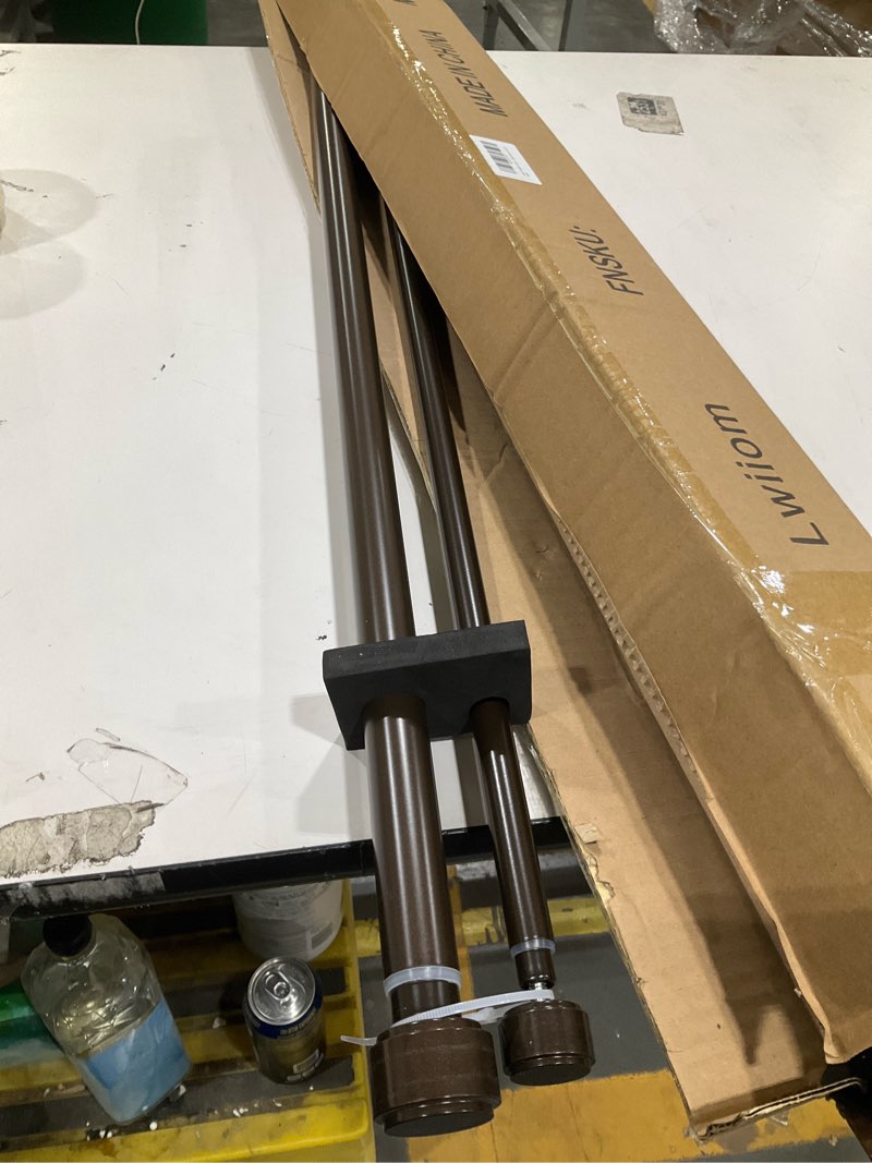 Condition photo showing Good Condition for double curtain rods with aluminum bouquet brackets and finials, dark bronze curtain rods for windows 36-72'',1''front and 5/8''back double drapery rods for blackout and sheer curtain panels 36-72" dark bronze