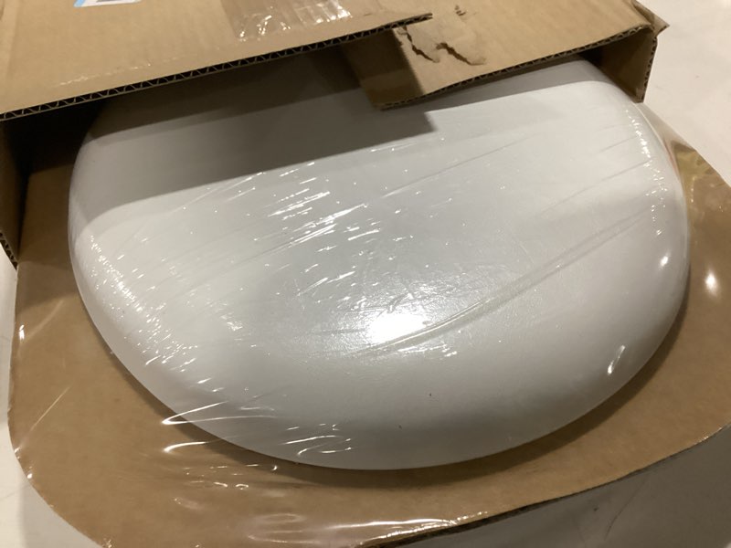 Condition photo showing Good Condition for Mayfair Padded Toilet Seat with Chrome Hinges, Soft Vinyl over Wood Core Seat, Made in USA, Round, White Elongated Seat