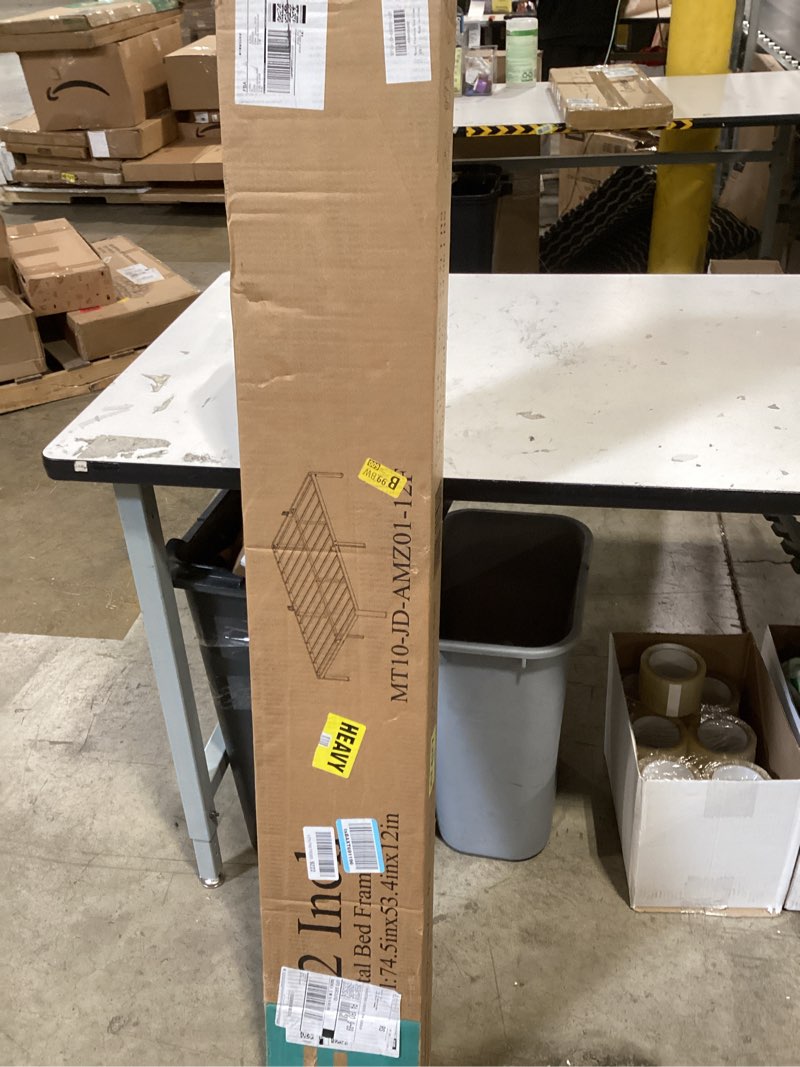 Condition photo showing New/Like New for maf 12 inch full size metal platform bed frame with round corner legs, mattress slide stopper, 3000 lbs heavy duty steel slats support, no box spring needed, noise free full 12 inch