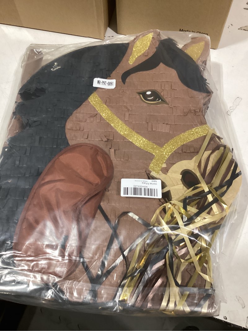 Condition photo showing Good Condition for WERNNSAI Horse Piñata - Brown Horse Party Decorations Hanging Cowboy Piñata with Blindfold and Bat Western Cowboy Party Favors for Kids Boys Classroom Activities Game