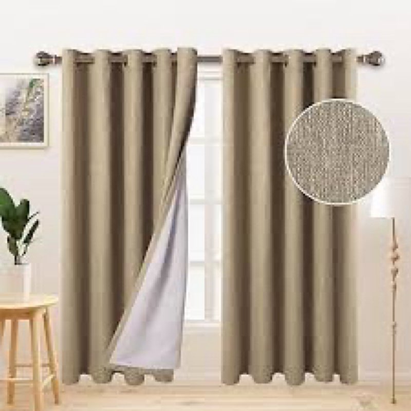 lordtex linen look textured blackout curtains with thermal insulated liner - heavy thick grommet win