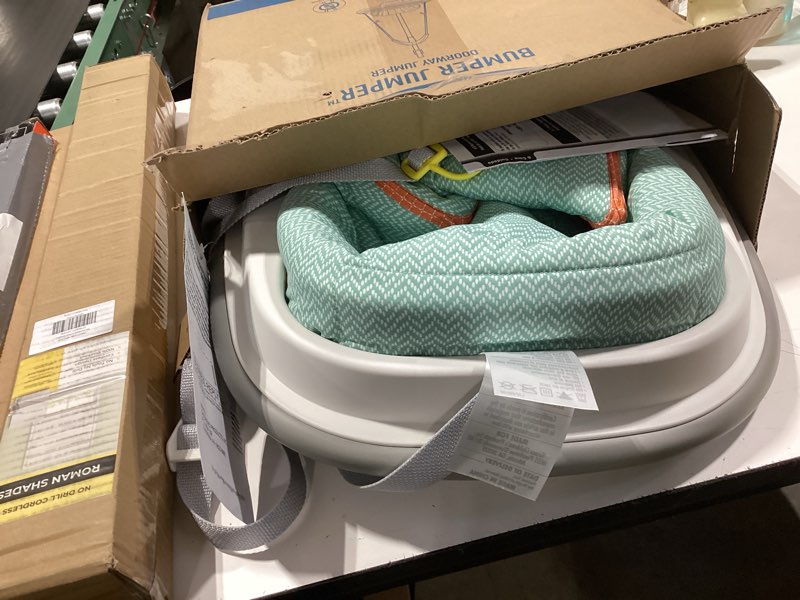 Condition photo showing Good Condition for graco bumper doorway jumper for baby, bounce seat with machine washable pad, adjustable height baby jumper, play tray for toys, caravan