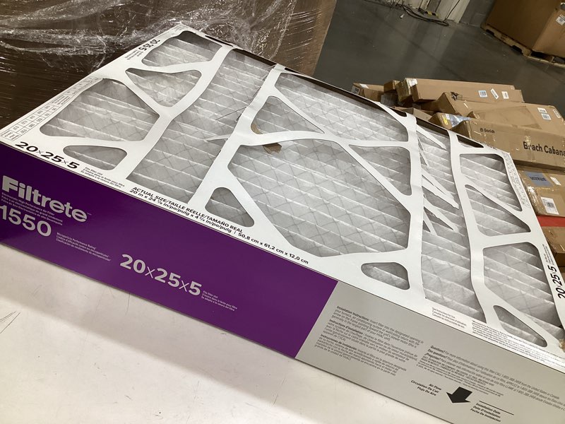 Condition photo showing As Is for filtrete 20 x 25 x 5 merv 12 1550 mpr allergen, bacteria and virus electrostatic pleated air filter