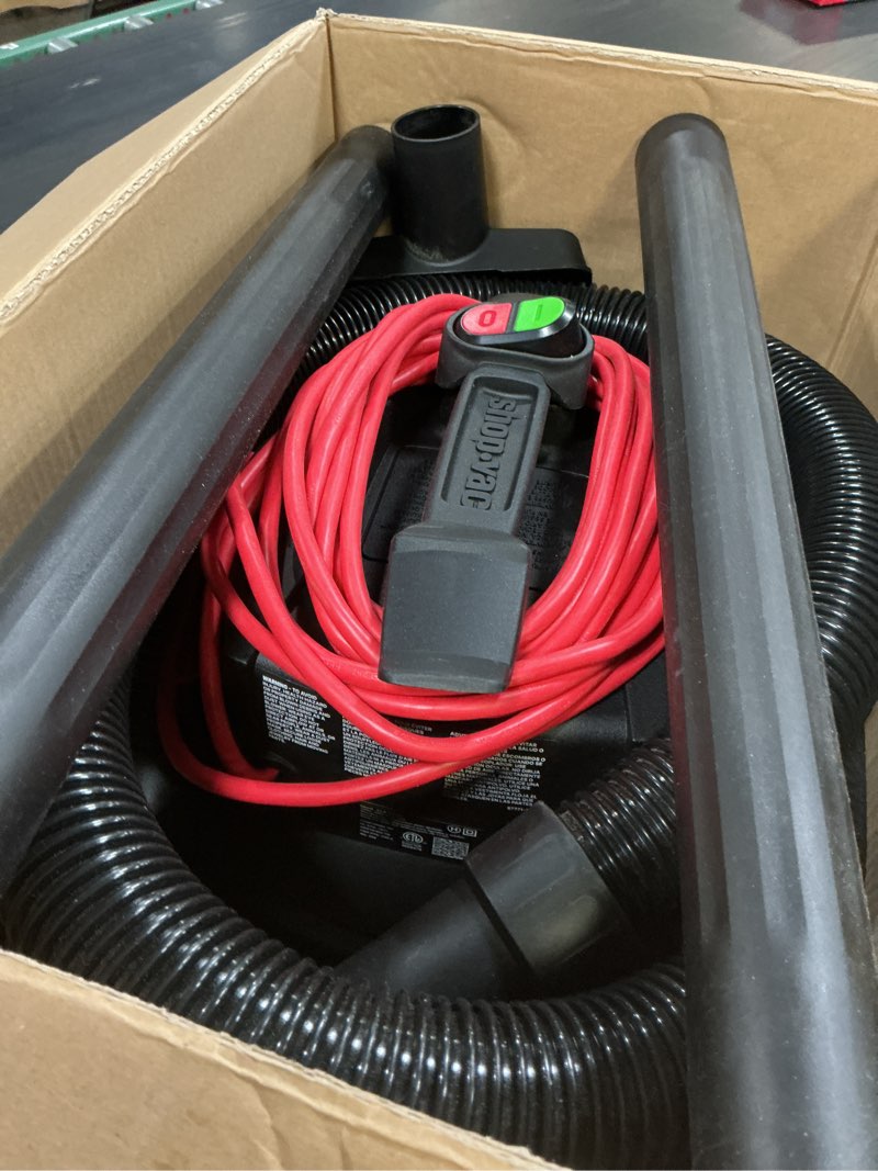 Condition photo showing As Is for shop-vac 4-gallon 6 hp corded wet/dry shop vacuum with accessories included
