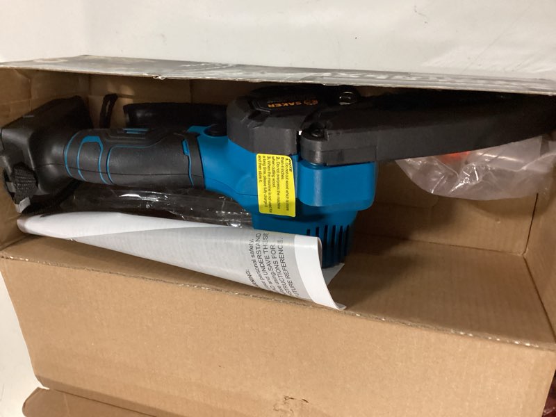 Condition photo showing Good Condition for saker mini chainsaw,portable electric chainsaws cordless,handheld chain saw pruning shears chain saws for tree branches,courtyard,household and garden,father day gift for men dad husband women blue mini chainsaw:1x battery, 1x chain