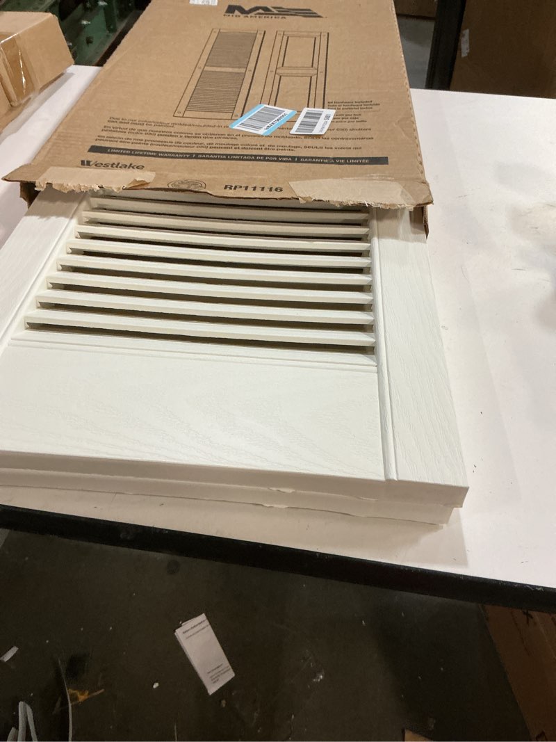 Condition photo showing Good Condition for Lifetime Vinyl LL1S14X03100WH Standard Cathedral Top Center Mullion, Open Louver Vinyl Shutters, w/Installation Shutter-Lok's & Matching Screws (Per Pair), 14 1/2"W x 31"H, White