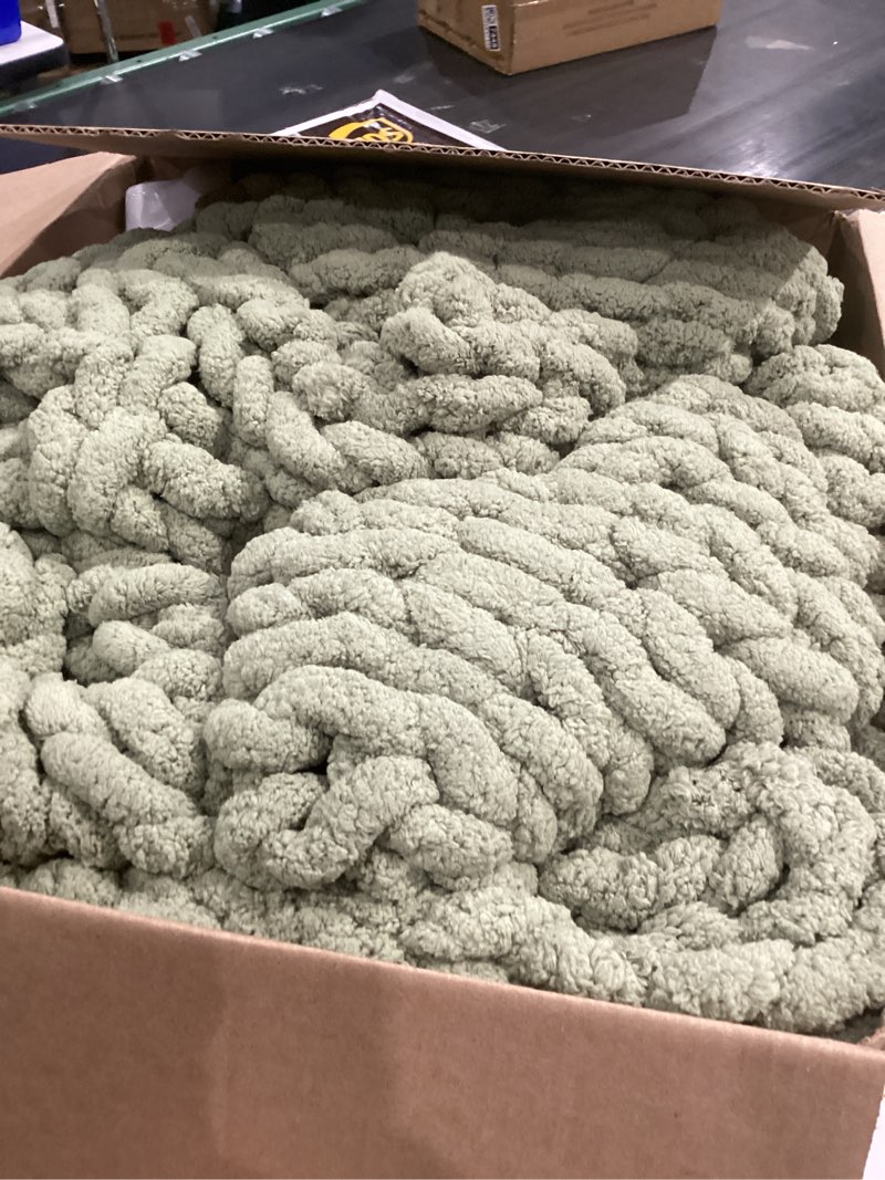 Condition photo showing Good Condition for Admitrack Chunky Knit Blanket Throw, 100% Hand Knit Chenille Throw Blanket for Sofa & Home Decor, Soft and Cozy Knitted Throw Blankets (Sage Green, 60"x80") Sage Green 60"×80"
