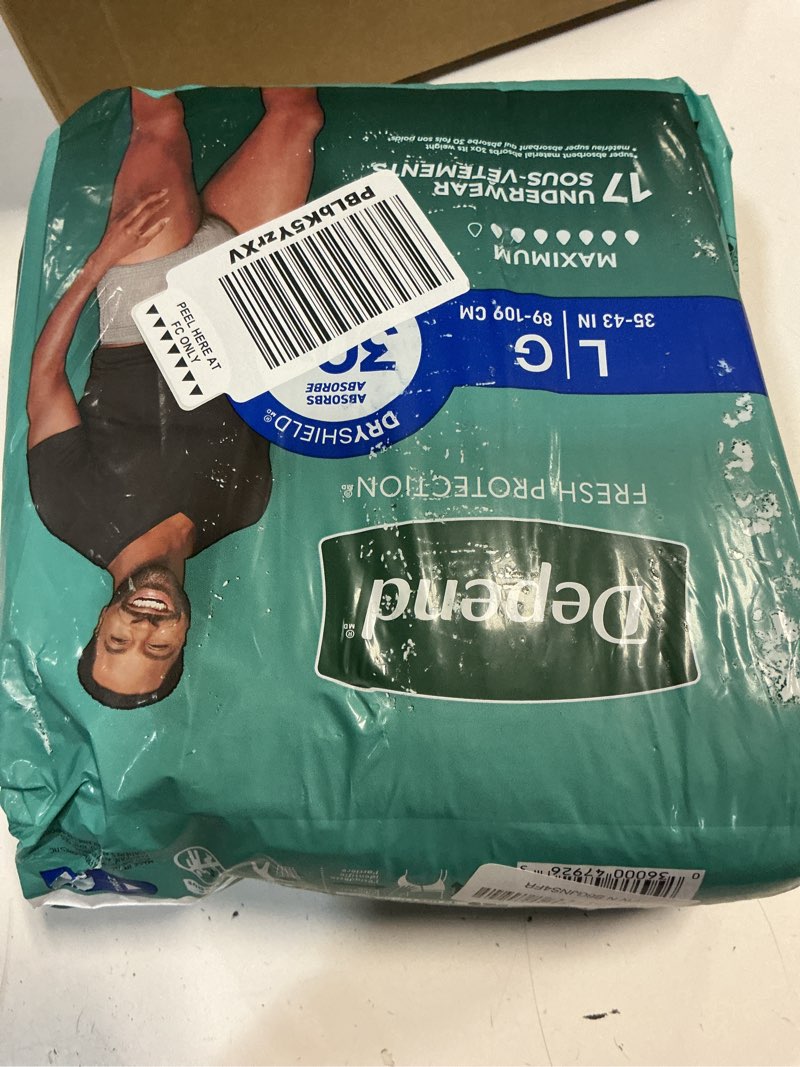 Condition photo showing New/Like New for depend fresh protection adult diapers, incontinence underwear for men, disposable, maximum, large, grey, 17 count, packaging may vary large 17