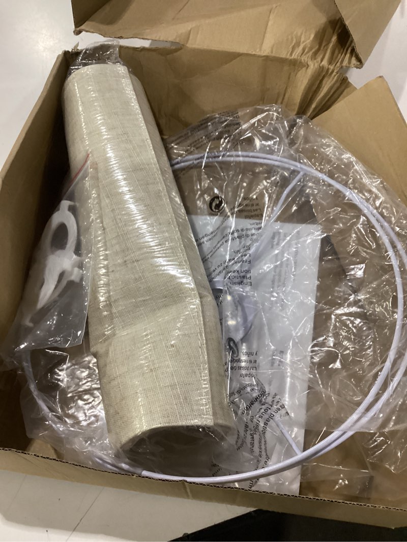 Condition photo showing Good Condition for beige linen tall drum lampshade, 11" top x 11" bottom x 12" high lamp shade, lamp shade replacement for table and floor lamps, pendant light?handcrafted lampshade?easy assembly