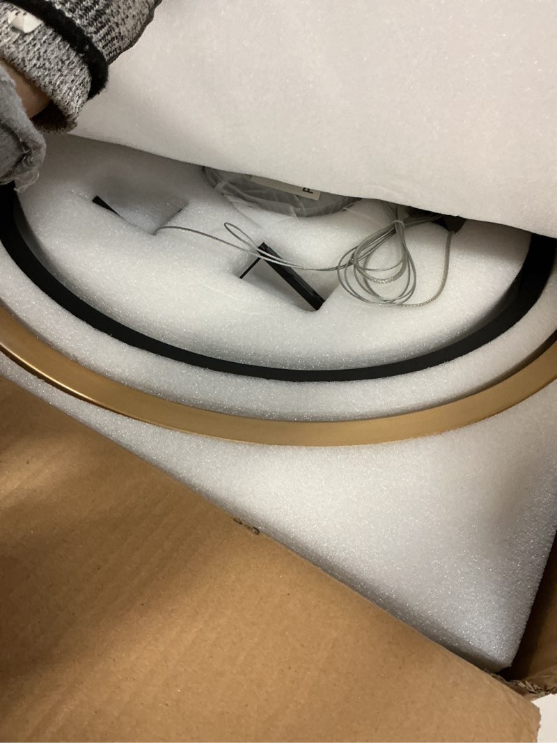 Condition photo showing Good Condition for Modern LED Chandelier Black Gold Dimmable Circular LED Pendant Light with Remote Ring Chandelier Dining Room Light Fixtures for Kitchen Island Living Room Entryway, D23.6 2 Rings 23.6 inches Black Gold