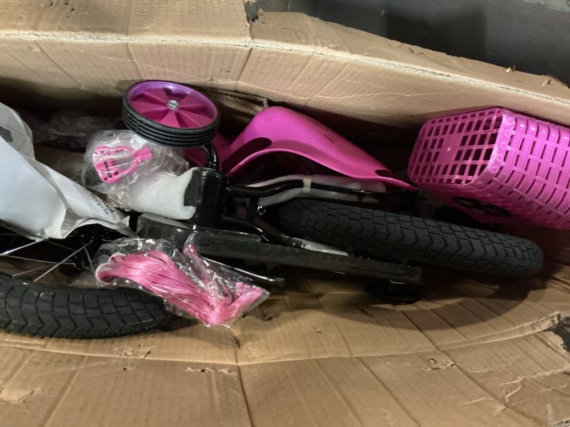 Condition photo showing As Is for Glaf 12 14 16 20 Inch Girls Bike with Training Wheels for Kids Age 2-12 Years Old Toddler Girls Bike with Basket and Doll Seat Kids Bicycle Adjustable Seat Pink 12 Inch With Training Wheels