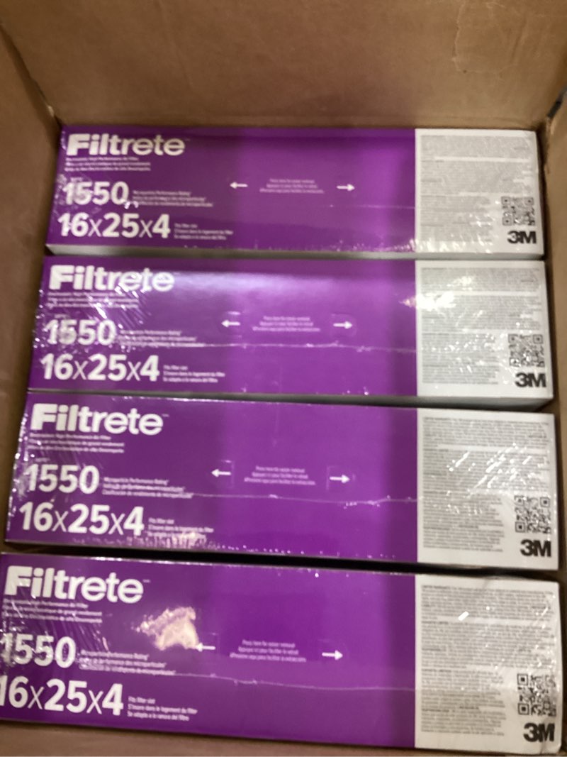 Condition photo showing Good Condition for filtrete 16x25x4 ac furnace air filter, mpr 1550, merv 12, fits lennox & honeywell, certified asthma & allergy friendly, electrostatic air cleaning filter, 2-pack (actual size 15.88x24.56x4.31 in)