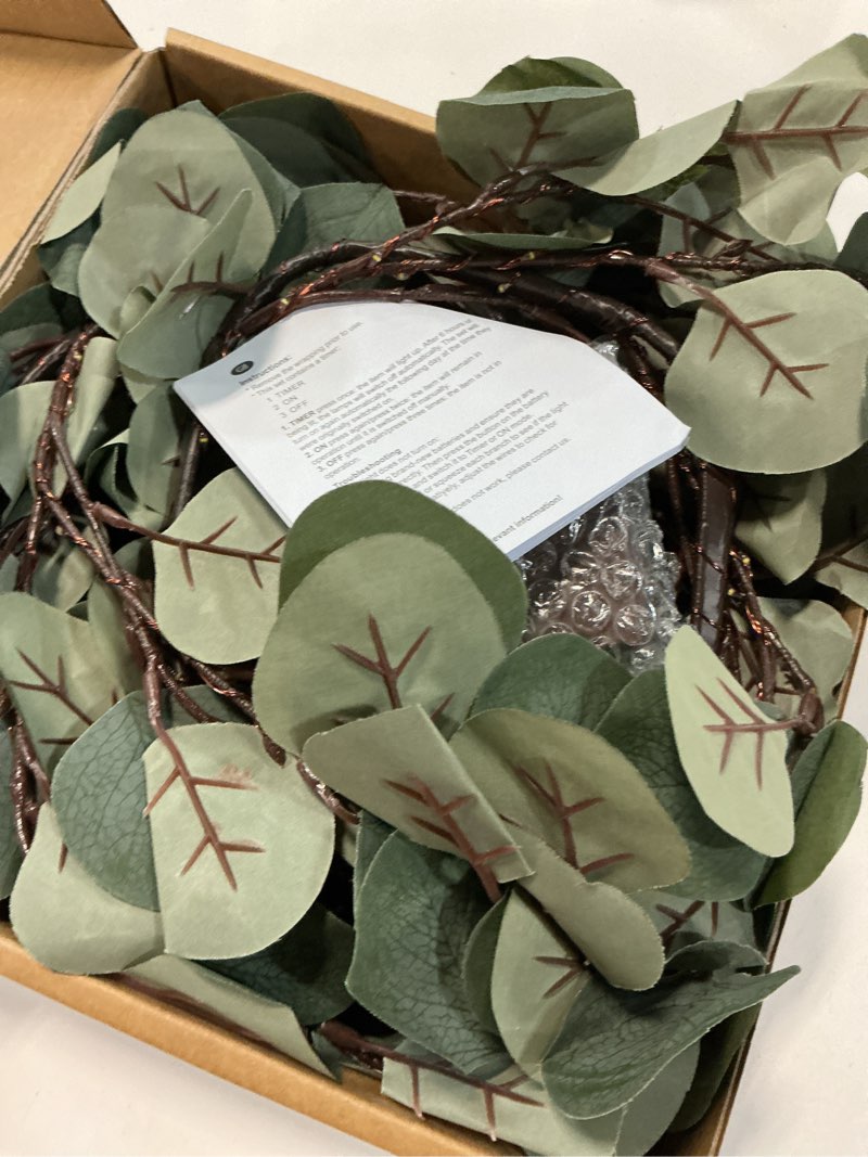 Condition photo showing Good Condition for Fudios Lighted Twig Eucalyptus Garland 6FT 96 Warm White LED Battery Operated with Timer for Mantle Fireplace Wedding Party Spring Bedroom Decoration Indoor Outdoor Use