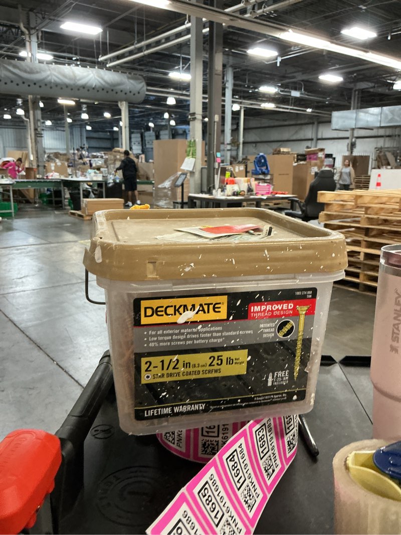 Condition photo showing As Is for #9 x 2-1/2 in. star flat-head wood deck screws (25 lbs./1823 pcs)