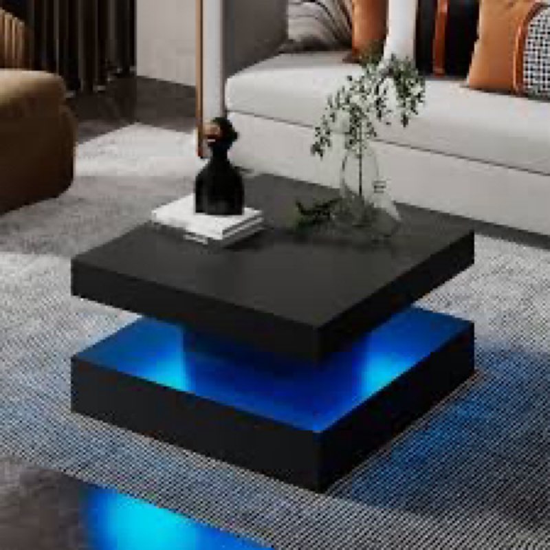 30.7" W Led Square Coffee Table, Wood Cocktail Coffee Table For Living Room