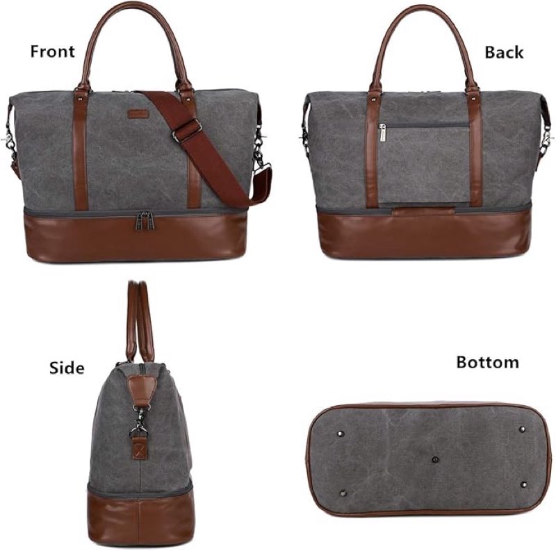 BAOSHA HB-28 Ladies Women Canvas Travel Weekender Bag Overnight Carry-on Duffel Tote Bag (Grey) 18 x 13 x 8 inch